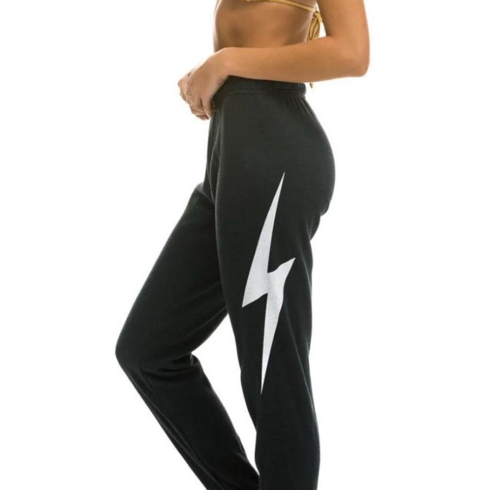 Black Joggers with White Lightning Bolt